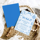 Invitation Modern Hand Drawn She did it Blue Graduation Party