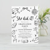 Invitation Modern Hand Drawn She did it Graduation Party (Debout devant)