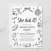 Invitation Modern Hand Drawn She did it Graduation Party (Devant)