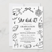 Invitation Modern Hand Drawn She did it Graduation Party (Devant)