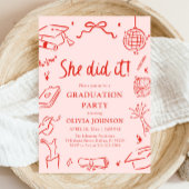 Invitation Modern Hand Drawn She did it Graduation Party