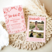 Invitation Modern Hand Drawn She did it Graduation Party