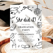 Invitation Modern Hand Drawn She did it Graduation Party