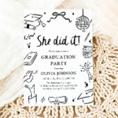 Invitation Modern Hand Drawn She did it Graduation Party