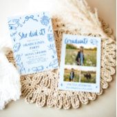 Invitation Modern Hand Drawn She did it Graduation Party