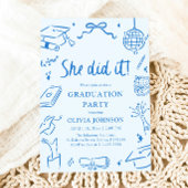 Invitation Modern Hand Drawn She did it Graduation Party
