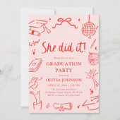 Invitation Modern Hand Drawn She did it Graduation Party (Devant)