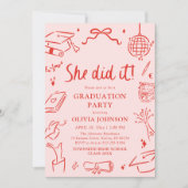 Invitation Modern Hand Drawn She did it Graduation Party (Devant)