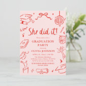 Invitation Modern Hand Drawn She did it Graduation Party (Debout devant)