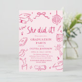Invitation Modern Hand Drawn She did it Pink Graduation Party (Debout devant)