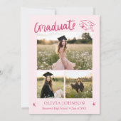 Invitation Modern Hand Drawn She did it Pink Graduation Party (Dos)