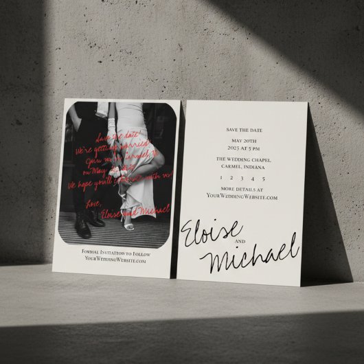 Invitation Modern Handwritten Overlay Photo Save the Date