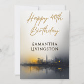 Invitation Modern Happy 40th Birthday Party Black and Gold (Devant)