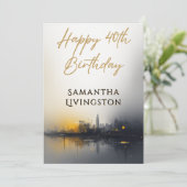 Invitation Modern Happy 40th Birthday Party Black and Gold (Debout devant)