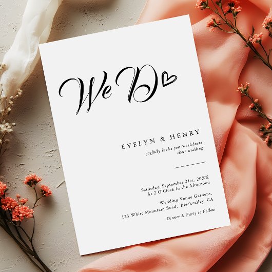 Invitation Modern Heart Script Typography We Do Wedding