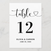 Invitation Modern Heart Script Wedding Table Number (Devant)