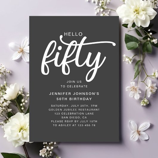 Invitation Modern Hello Fifty 50e Anniversaire