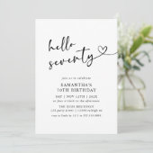 Invitation Modern Hello Seventy Black and White 70th Birthday (Debout devant)