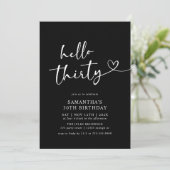 Invitation Modern Hello Thirty Black and White 30th Birthday (Debout devant)