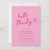 Invitation Modern Hello Thirty Pink and Red 30th Birthday (Devant)