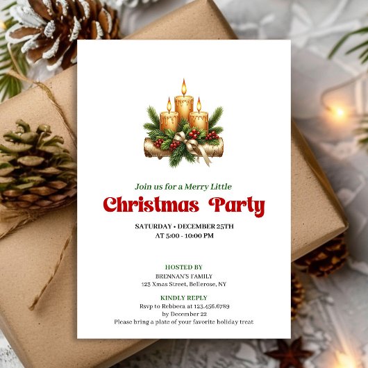 Invitation Modern Holly Berries Christmas Decoration Card