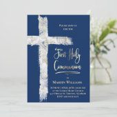 Invitation modern Holy cross on blue | First Communion (Debout devant)