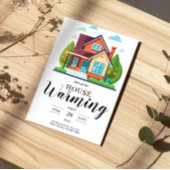 Invitation Modern Home Illustration Green Brown Housewarming