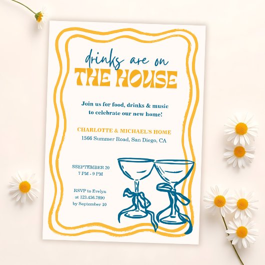 Invitation Modern Housewarming Party Drinks Are On the House