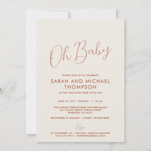 Invitation Modern ivory Baby Shower Elegant Script (Devant)