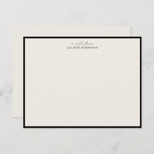 Invitation Modern Ivory Black Border Script Font Note Card (Devant / Derrière)