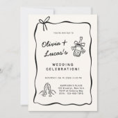 Invitation Modern Ivory & Black Hand-Drawn Wedding  (Devant)