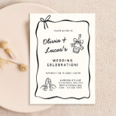 Invitation Modern Ivory & Black Hand-Drawn Wedding 