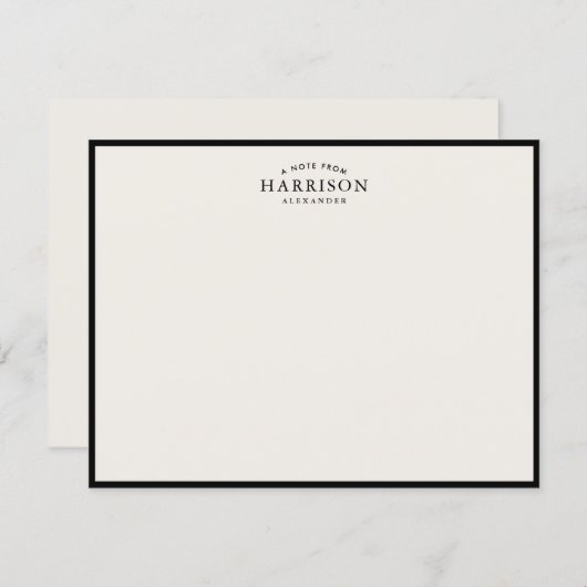 Invitation Modern Ivory Elegant Black Border Note Card (Devant / Derrière)