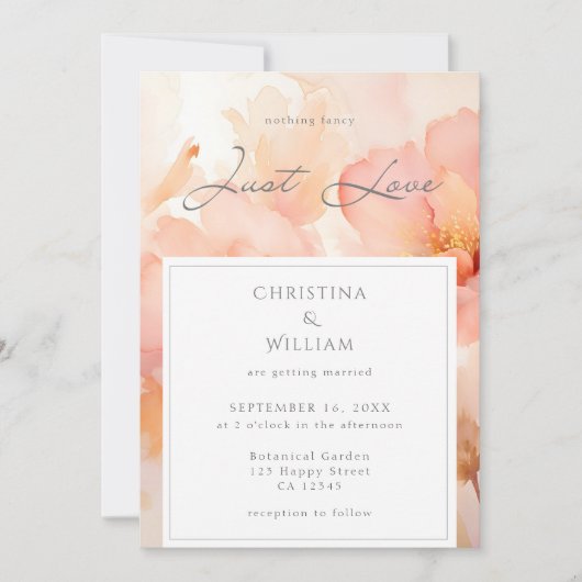Invitation Modern Just Love Peach Floral Mariage QR Code (Devant)