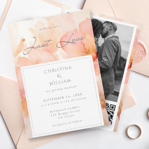 Invitation Modern Just Love Peach Floral Mariage QR Code