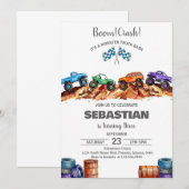 Invitation Modern Kids Monster Trucks Birthday Party (Devant / Derrière)