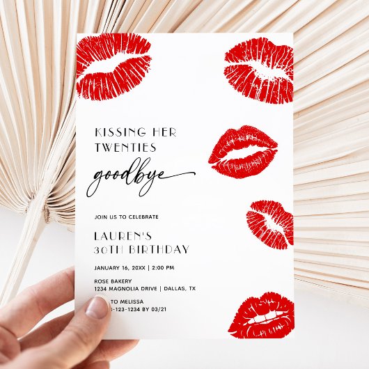 Invitation Modern Kissing My Twenties Goodbye 30th Birthday