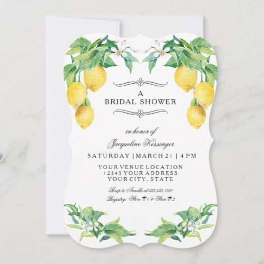 Invitation Modern Lemon Citrus Floral Elegant Bridal Shower (Devant)