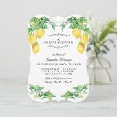 Invitation Modern Lemon Floral Elegant Blue Bridal Shower (Debout devant)