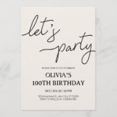 Invitation Modern Let’s Party 100th Birthday (Devant)