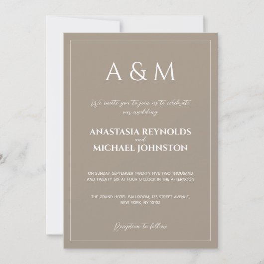Invitation Modern light brown minimalist wedding (Devant)
