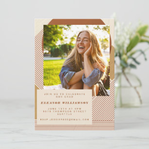 Invitation Modern Lines Terracotta 3 Photo Graduation Party I