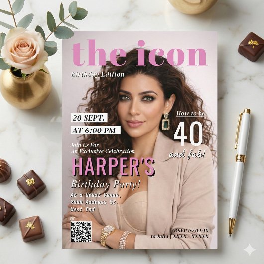 Invitation Modern Magazine Cover Photo Birthday Party