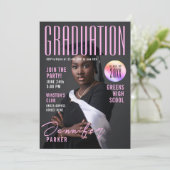 Invitation Modern Magazine Pink Graduation School Bachelor (Debout devant)