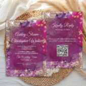 Invitation Modern Magenta Plum Gold QR code Wedding