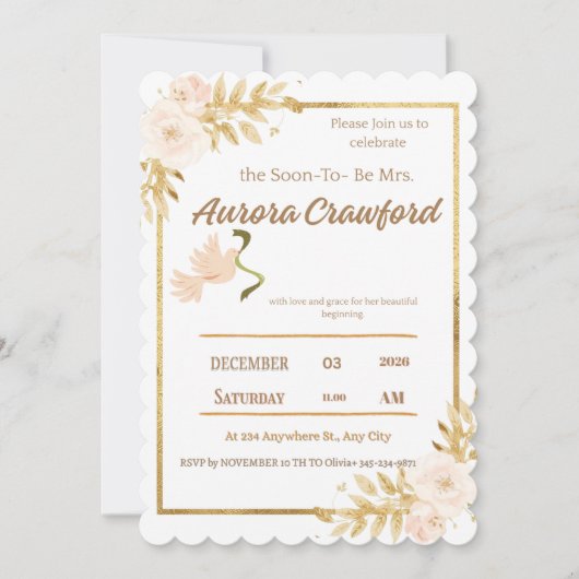 Invitation Modern Magpie Botanical Border Bridal Shower Invit (Devant)