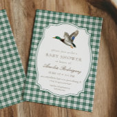 Invitation Modern Mallard Duck Neutral Gingham Baby Shower