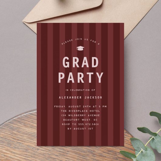Invitation Modern Maroon Sporty Stripes Graduation Party