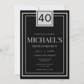Invitation Modern Masculine Silver & Black 40th Birthday (Devant)
