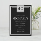Invitation Modern Masculine Silver & Black 40th Birthday (Debout devant)